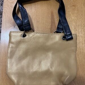 Classic Two-Tone Leather Tote Bag in Tan and Black